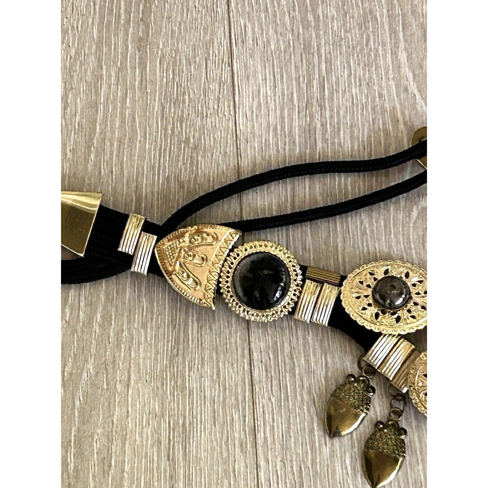 Boho Statement Belt Gold Metallic Concho Medallion Festival One Size Acorn Charm - Picture 4 of 8